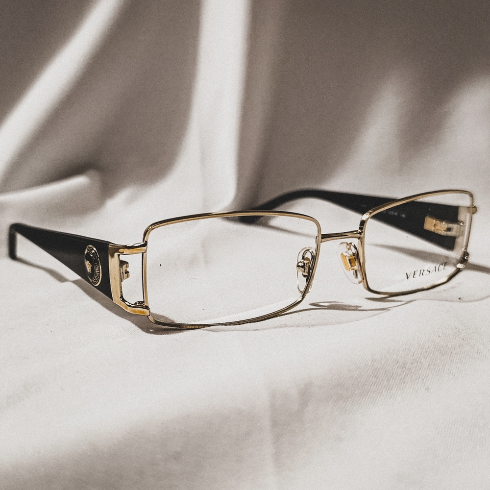 Versace Black and Gold Rectangular Women’s Glasses